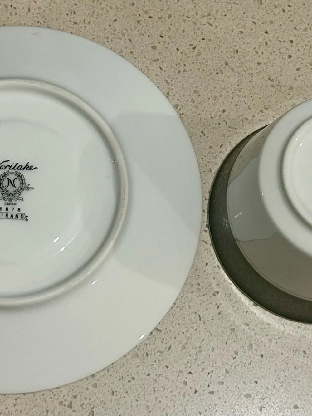 Noritake White Porcelain Teacup and Saucer Silver Trim